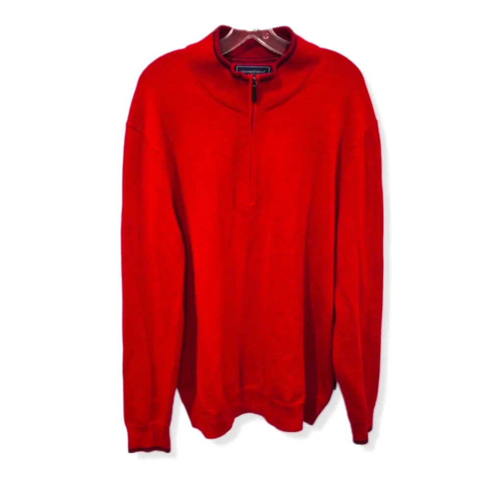 Vineyard Vines Sweater Red Boathouse Tipping 1/4 Zip Pullover Wool Blend…